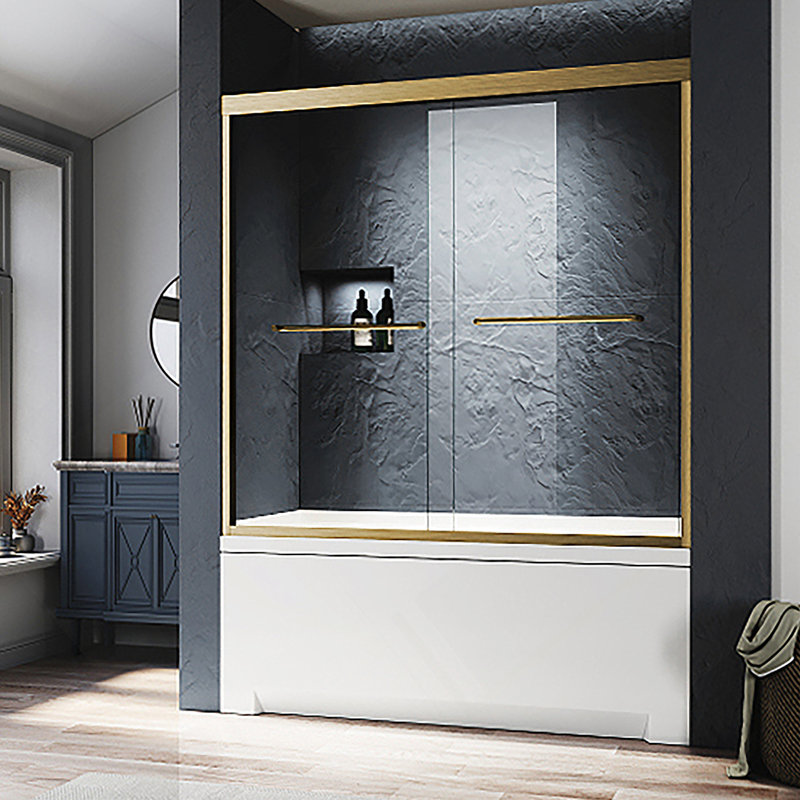 Glass Bathtub Shower Door 56-60 in. W x 57 in. H, Brushed Gold Semi Frameless Double Bathtub Door,Certified SGCC ANSI Clear Tempered Glass,Stainless Steel Handles