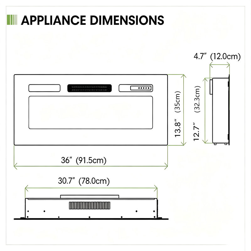 36-Inch Black Electric Fireplace