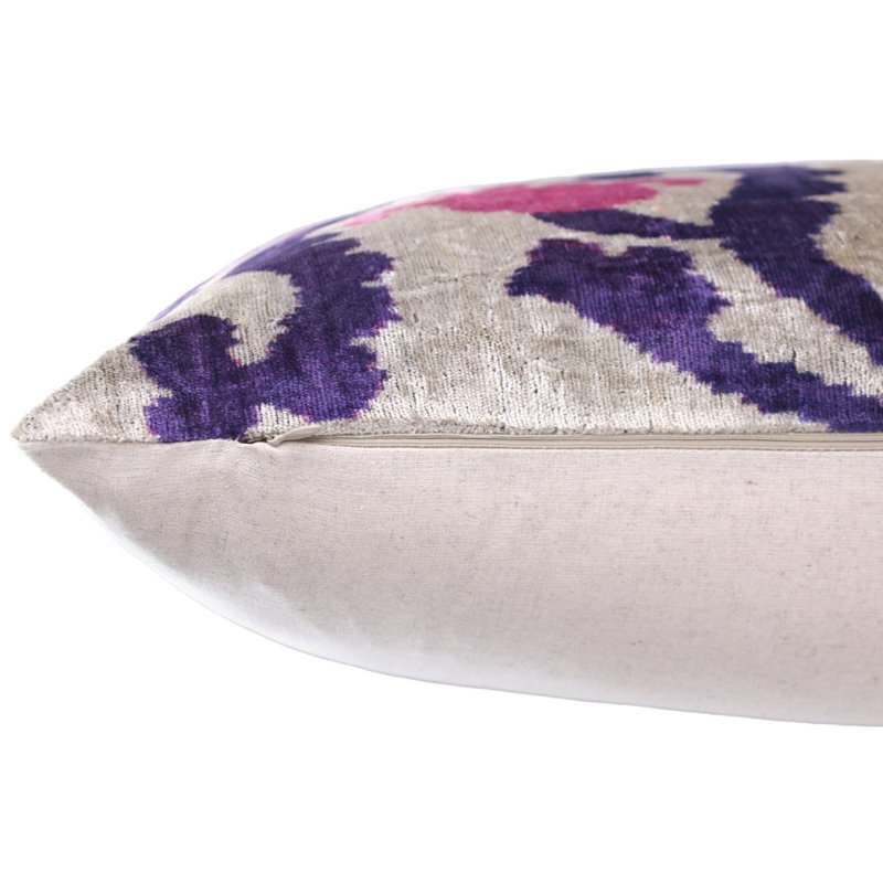 Coussin lombaire en velours de soie mauve et rose 16 x 24 - fait à la main