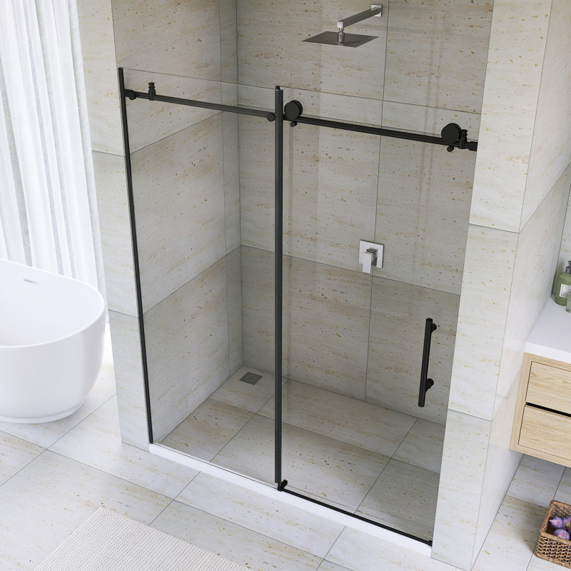 Porte de douche coulissante simple sans cadre l 56 à 60 po x H 76 po au fini noir mat, Noir mat