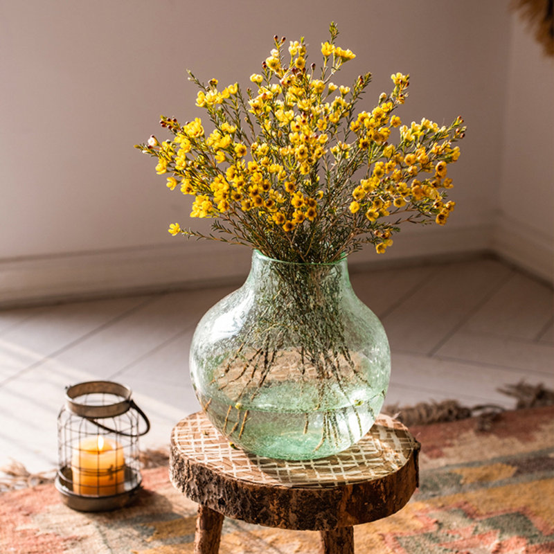 Vase de table en verre vert, H 11,6 po x l 9,25 po x P 9,25 po