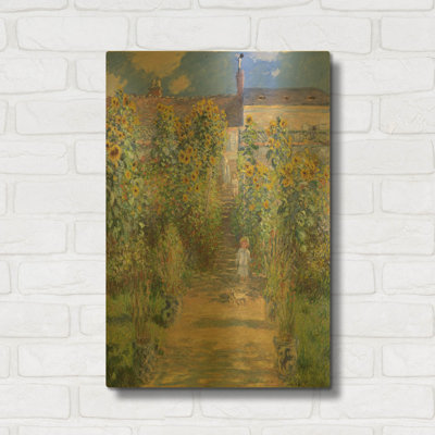 «The Artist’s Garden At Vétheuil» par Claude Monet, art mural en métal doré, 16 po x 24 po