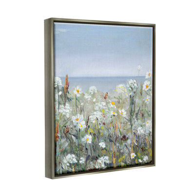 " Pleasant Summer Flower Field Distant Beach Shore " by Sally Swatland Painting Print