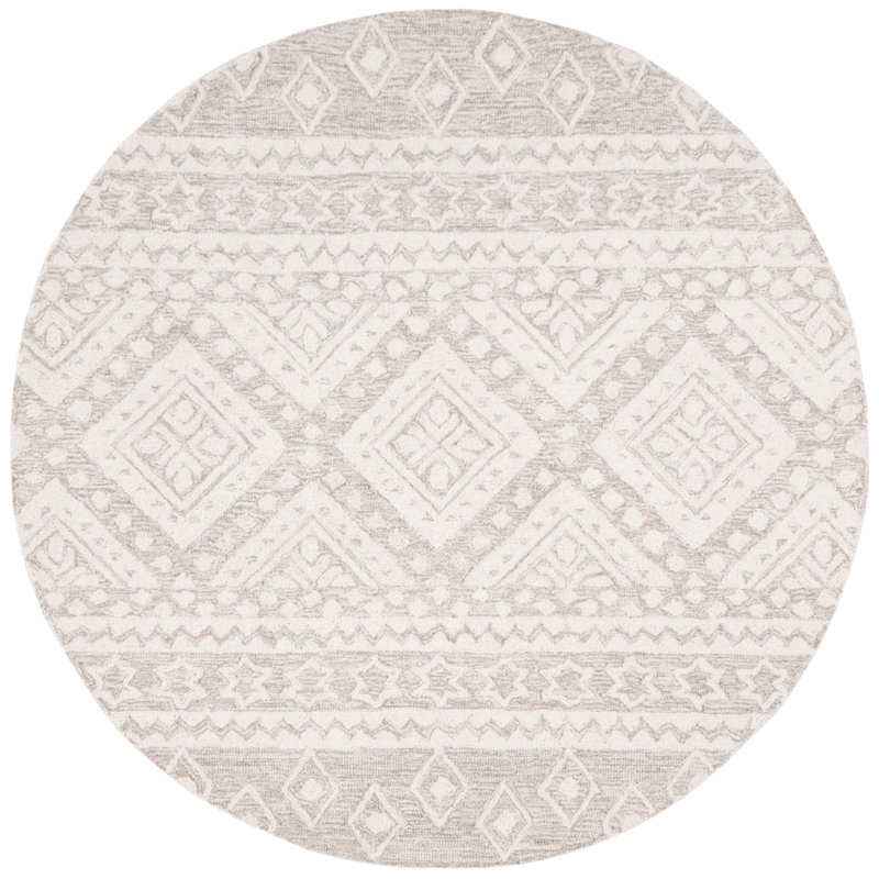 Vedika Hand-Tufted Wool Beige/Grey Area Rug, Round 5'