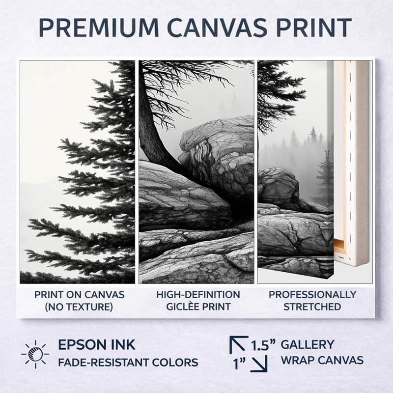 «Twin Pine Trees» par River Stream - Pine Trees, reproduction sur toile encadrée 3 pièces, 40" H x 60" W