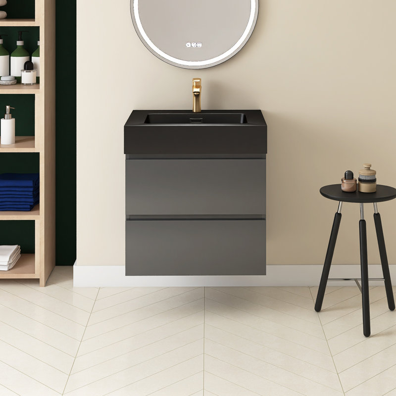 Ensemble de meuble-lavabo simple 24 po avec plateau Rollene, Noir, Gris