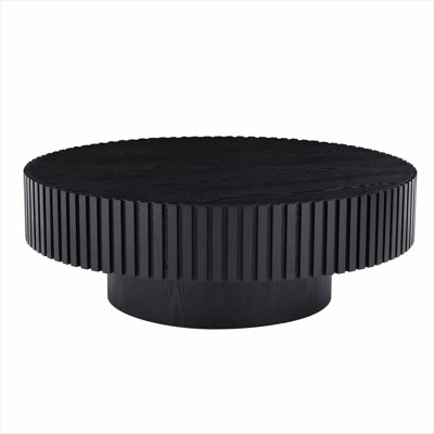 Table basse ronde noire élégante avec plateau en panneau de fibres à densité moyenne, ensemble de nidification compact pour appartements de 31,49 pouces