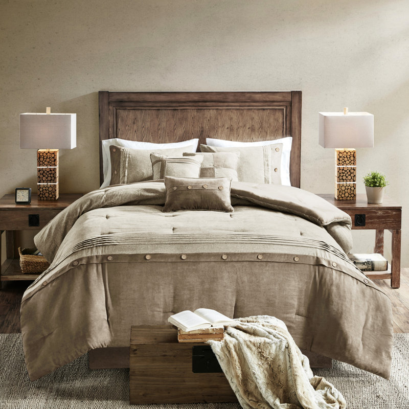 Édredon 7 pièces en faux suède très brun clair - style chalet décoratif décoratif, Tanné