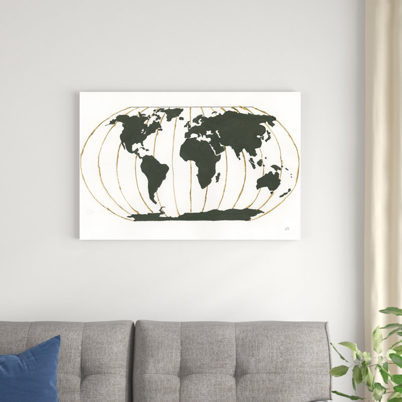 World Map Gold Lines, H 36 po x l 24 po