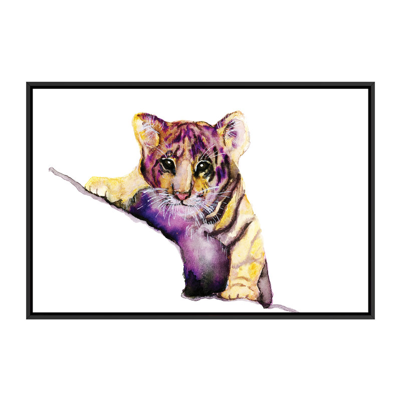 Art little tiger, H 40 po x l 60 po x P 1,5 po, Toile avec cadre noir