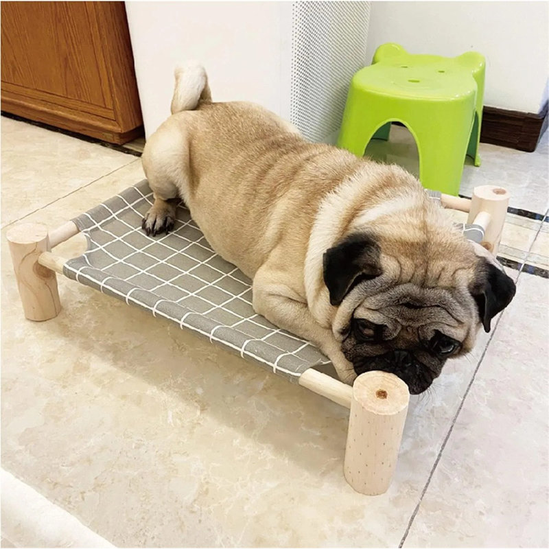 Lit surélevé pour hamac pour chat et chien - Lit en bois pour animal de compagnie avec filet respirant