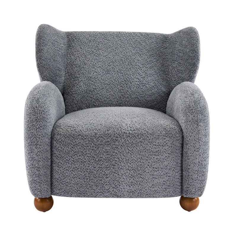 Caden Mid-Century Modern Bouclé Wingback Club Chair with Rounded Legs, Dusty Blue Boucle