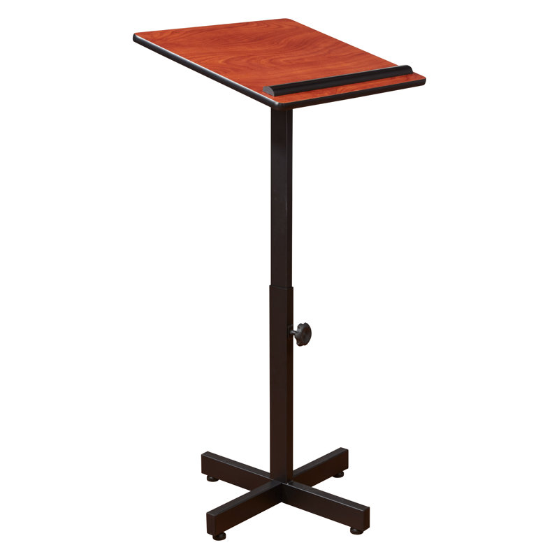Adjustable Height Cherry and Black Steel Lectern Stand