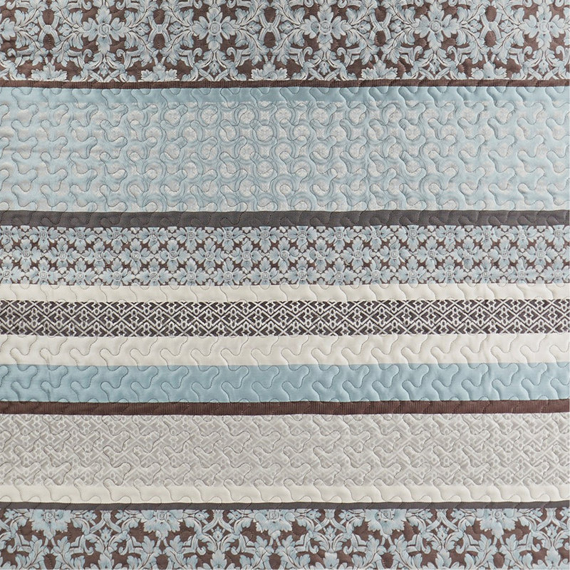 Quilt - 5 Piece With Geometric And Details Soft Fabric Pillows Motifs Comfy Fill, Blue, King Quilt + 4 Additional Pieces