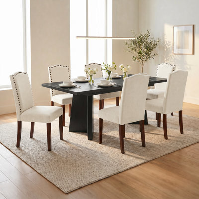 Dining Table Sets: Rectangular Extendable Dining Table & Nailhead Trim Upholstered Parsons Dining Chairs