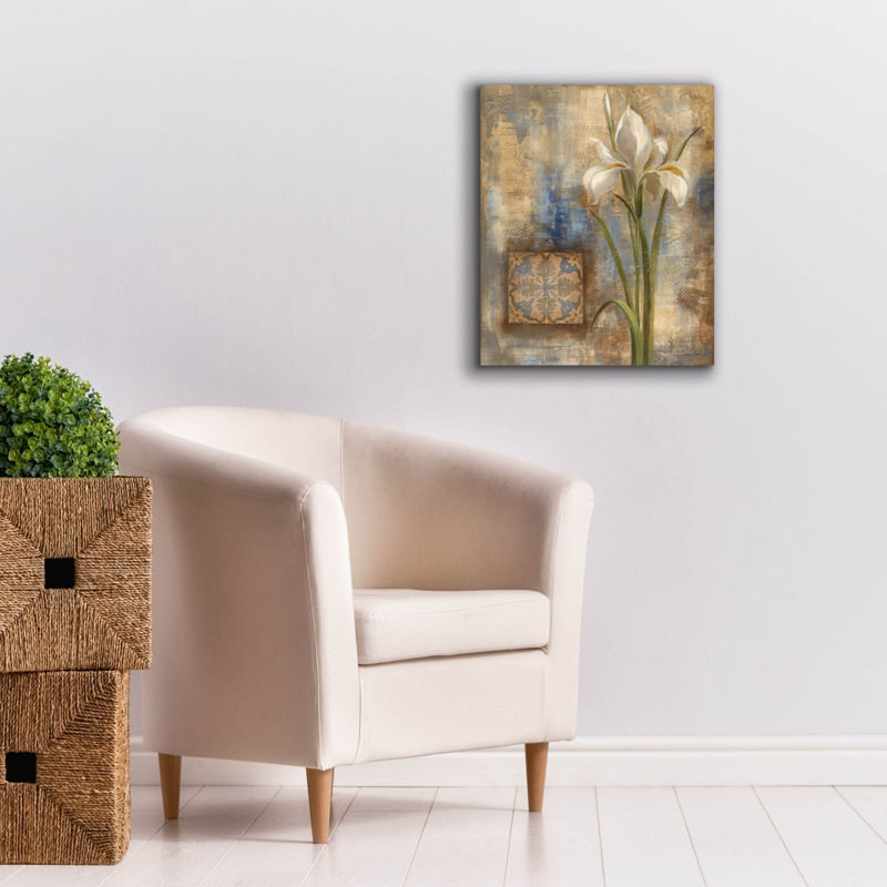 «Iris and Tile» par Silvia Vassileva, art mural sur toile, 20 po x 24 po