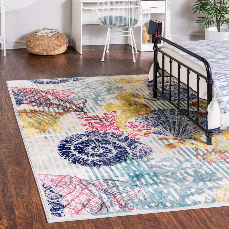 Permelia Navy/Yellow/Red Area Rug, Rectangle 7'10" x 10'