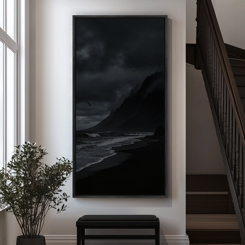 «Beach Landscape», impression sur toile encadrée océan, Noir, H 60 po x l 30 po