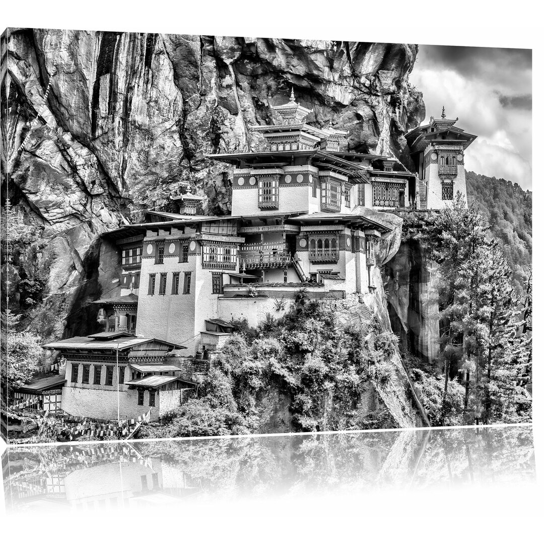 Leinwandbild Chinesische Festung im Berg in Monochrom