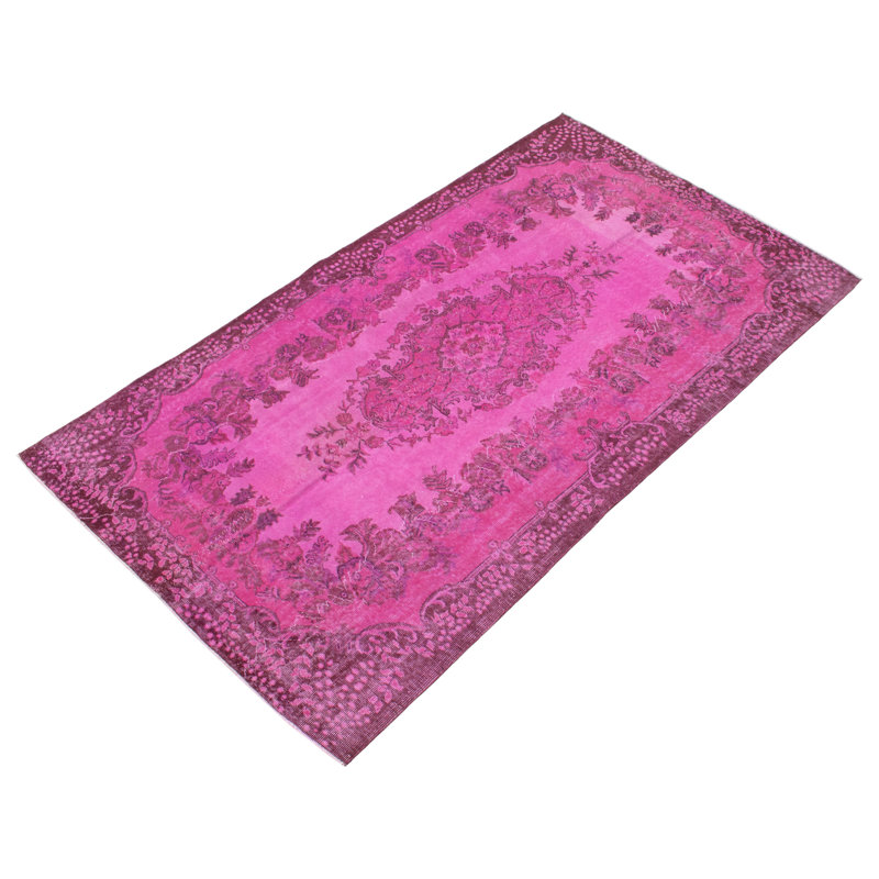 Tapis rose foncé en laine noué à la main de conception unique 2000 pi 5 pi 6 po x 9 pi 9 po Oberg