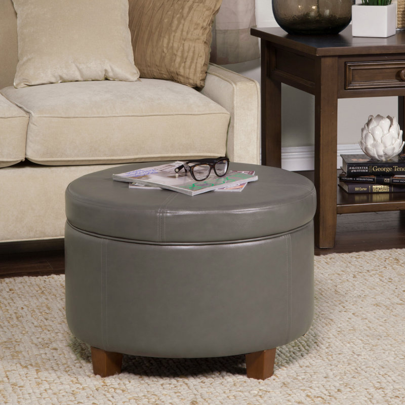 Repose-pieds rond en similicuir avec rangement l 24 po Breyonce, Similicuir gris anthracite