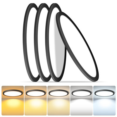Plafonnier rond noir de 4 pouces de 24 pouces, 48W 120V 5CCT à DEL à intensité variable, plafonniers proches pour la chambre à coucher, la cuisine, le couloir