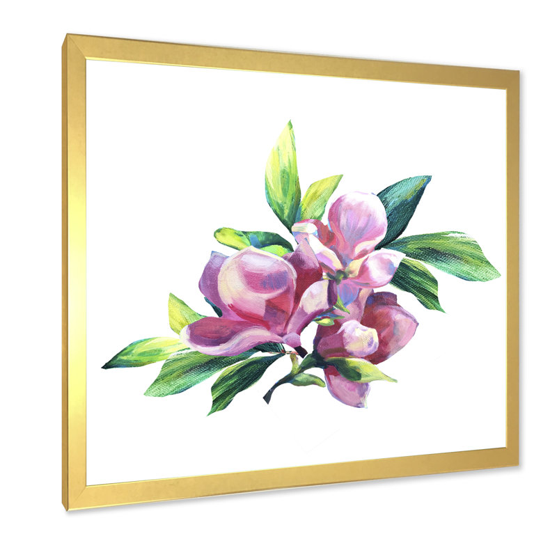 Arrangement de fleurs vertes et roses III - On, Encadrement doré, H 36 po x l 36 po x P 1,5 po
