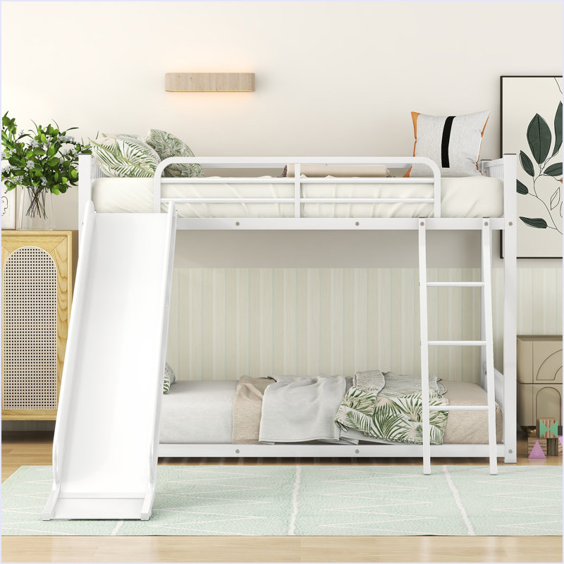 Metal Bunk Bed With Slide, Twin Over Twin