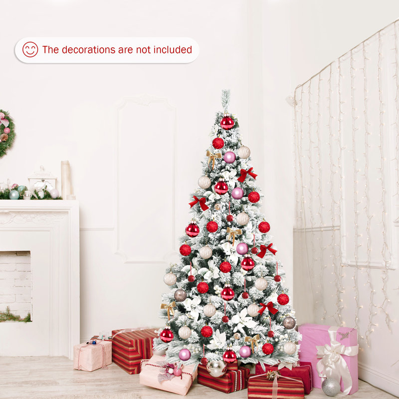 6ft White Snow Flocked Pine Christmas Tree with Faux Foliage