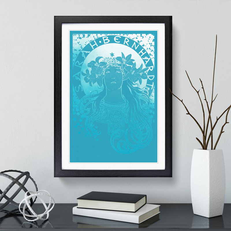 Sarah Bernhardt in Blue - Picture Frame Graphic Art, 65cm H x 48cm W x 2cm D, Black