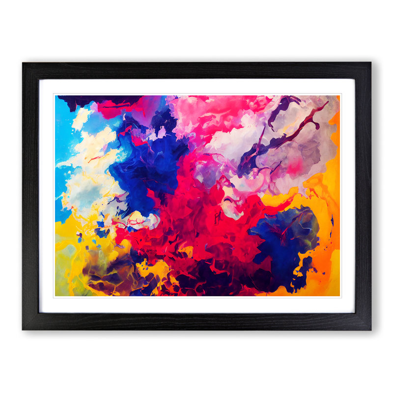 Colourful Ink Art Abstract - Print, Black Framed, 34cm H x 46cm W x 2cm D