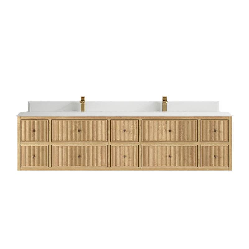 Sonoma 84'' Light Natural Teak Double Floating Vanity with Quartz Top