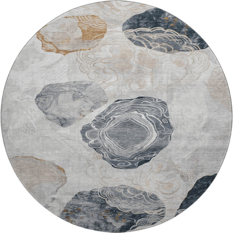 Premium Machine Washable Mehara AMF1686 Geometric Rug, Round 8'