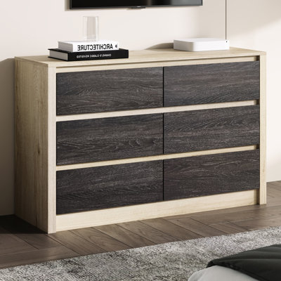 Modern 6-Drawer Dresser with Hidden Handles, Wood Chest for Bedroom or Living Room Storage