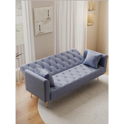 Canapé convertible de 71 pouces en velours gris American Vintage, convenant à un petit salon, une chambre à coucher ou un bureau
