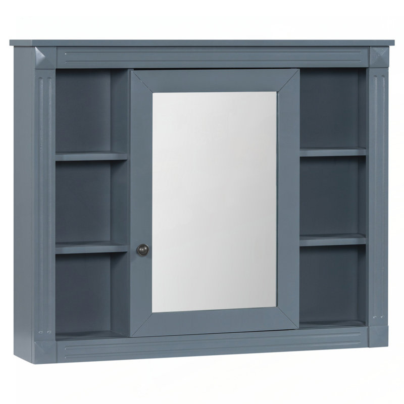 Armoire de rangement murale avec miroir, 6 tablettes ouvertes, conception moderne pour une organisation et une intimité accrues