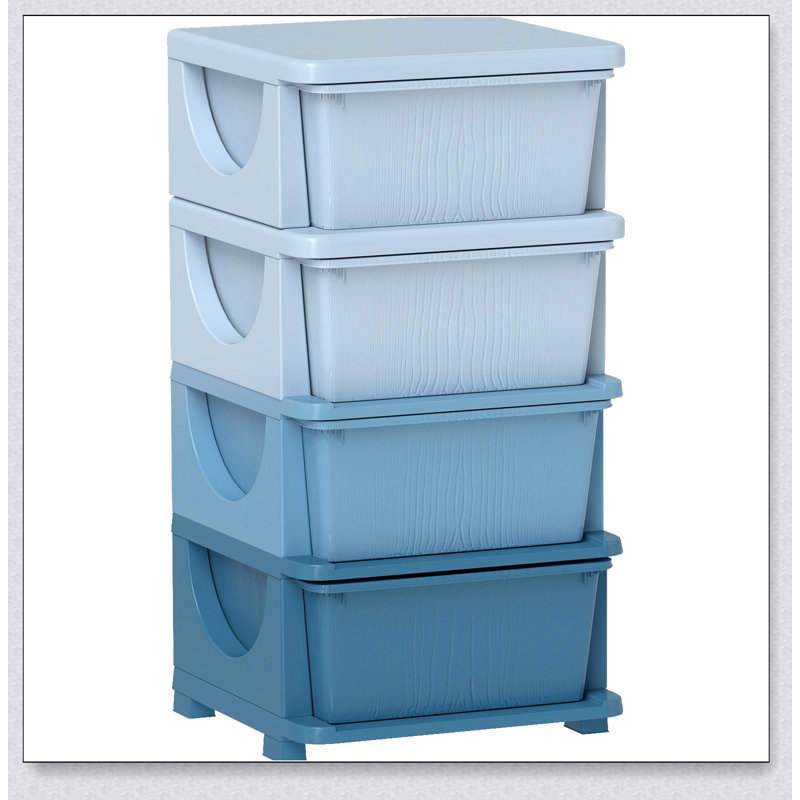 Qaba 4 Tier Kids Storage Unit With 16-Liter Drawers,  For Organizing Toys And Books In Bedrooms And Playrooms., Blue
