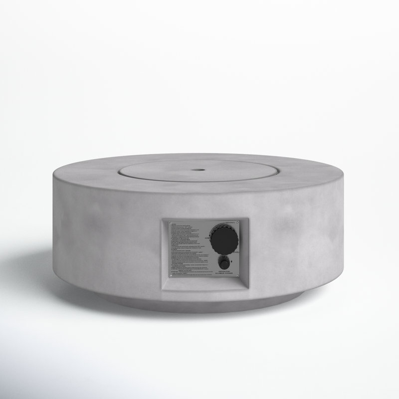 Rashid Round Concrete Propane Smokeless Fire Pit Table, Natural Concrete