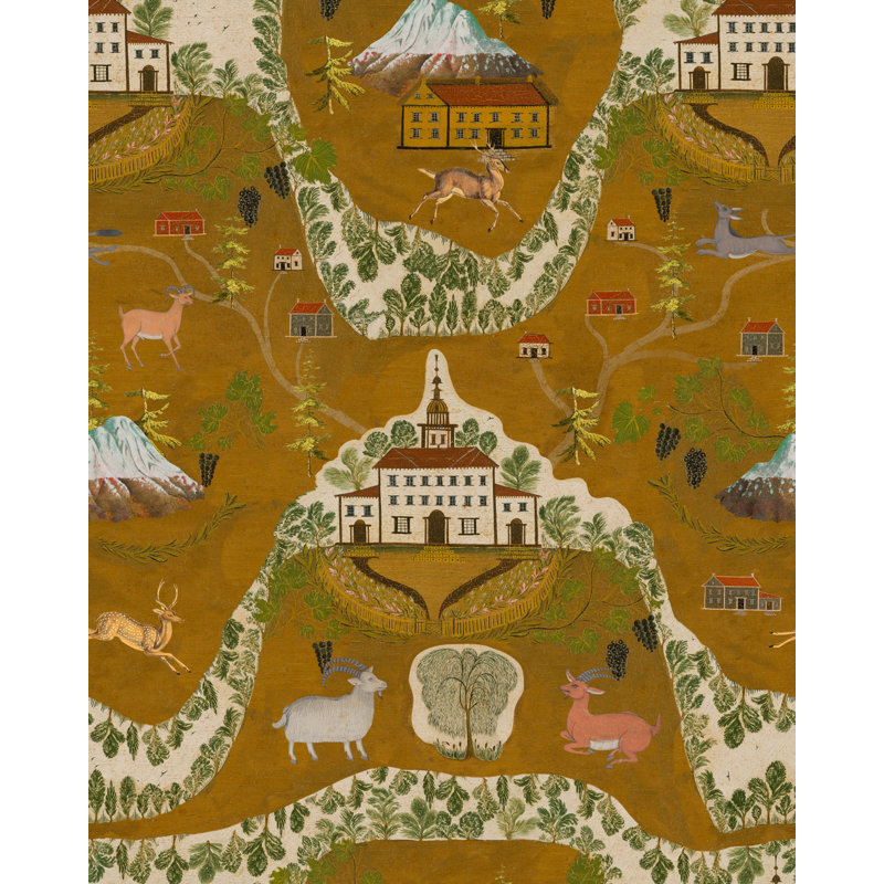 Tyrol Apres-Ski Home Wallpaper Roll, Green/Ochre/Red/Taupe