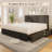 Full Corduroy Upholstered Platform Bed with Headboard & 4 Drawers, Wood Slats, Black-173540433-173540432
