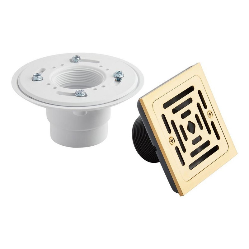 Signature Hardware Adelphi Square Shower Drain, Yes, Brushed Gold