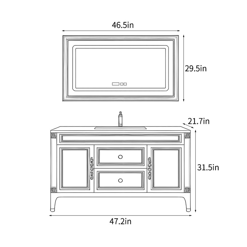 Meuble-lavabo moderne de style américain, H 31,5 po x l 47,2 po x P 21,7 po, Blanc