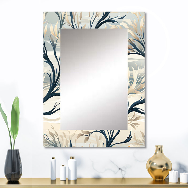 Coletti, paysage d'arbre minimaliste gris - grand miroir floral, décor de miroir mural unique, impression sur métal