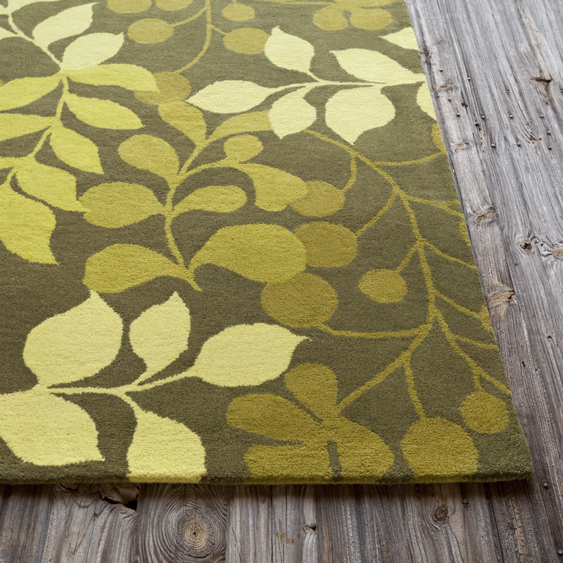 Ailey Authentic Hand-Tufted Handmade Olive, Lime & Green Modern Botanical Wool Area Rug, Rectangle 5' x 7'6"