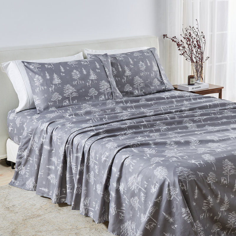 Winter Floral Soft Microfiber Sheet Set, King Sheet Set with 2 Pillowcases, Twinkling Ornaments