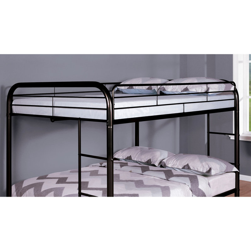 Lit double contemporain noir en métal avec lit en angle pour lit double maximisant l'espace de sommeil