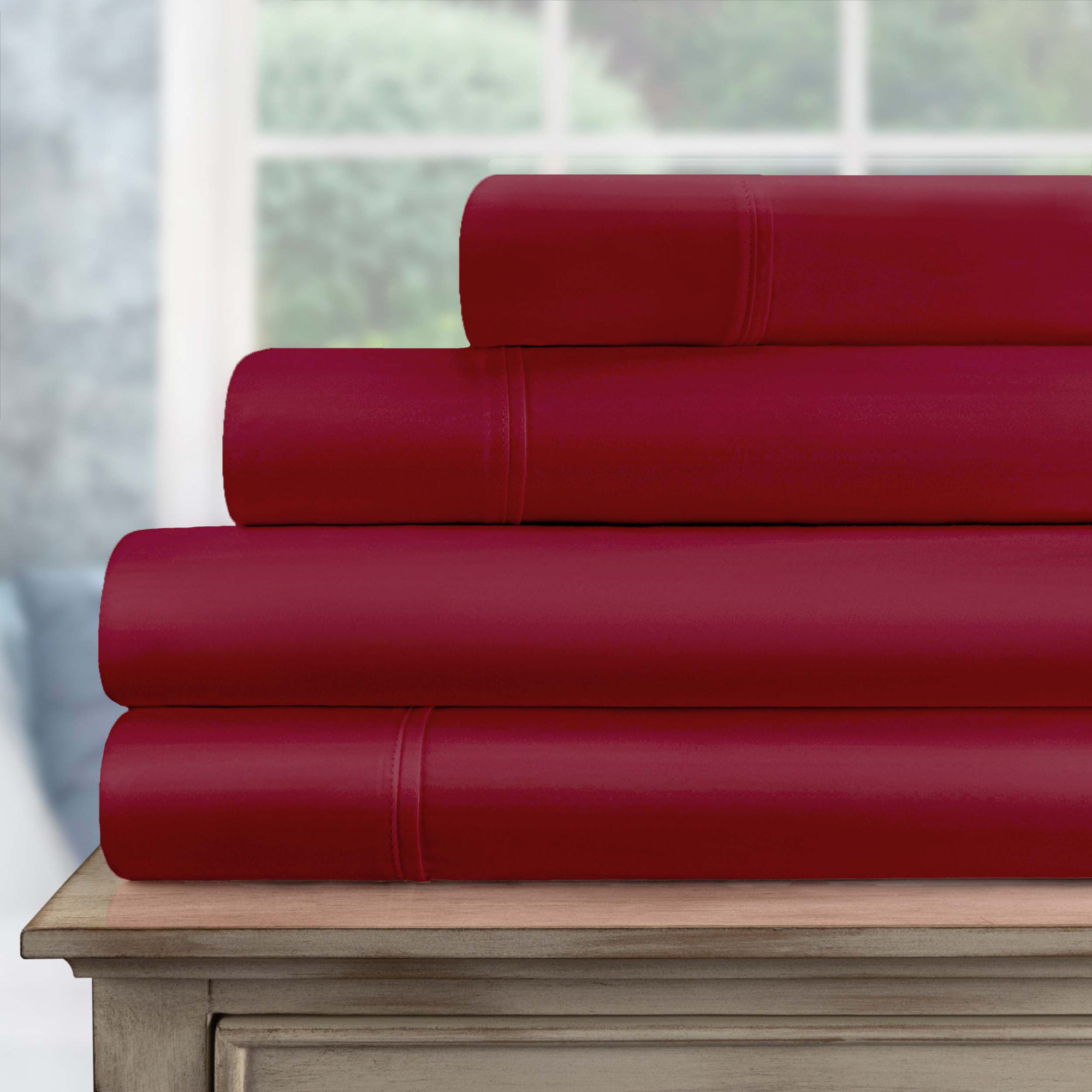 100% Cotton Sheet Set, Burgundy, Queen