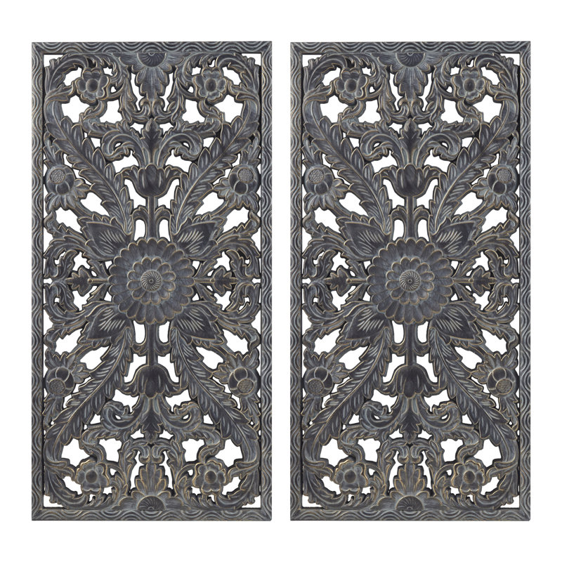 Abequa Carved Wood 2-piece Wall Art Set, Antique Blue