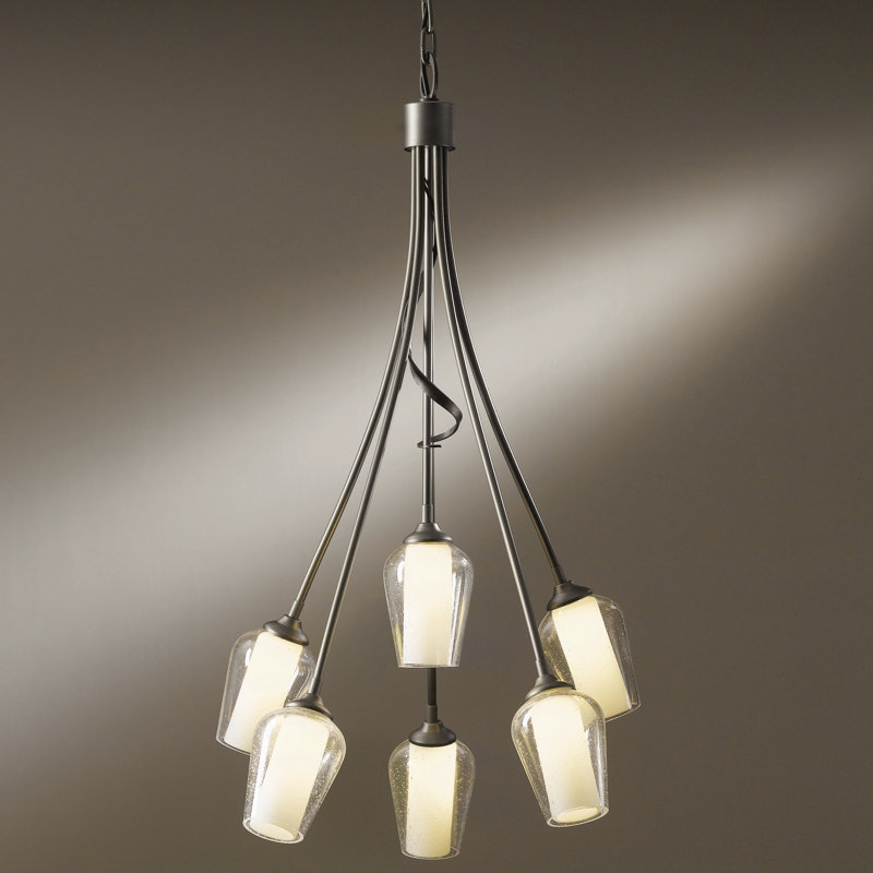 Flora 6 - Light Shaded Geometric Chandelier, Black, Opal/Seeded