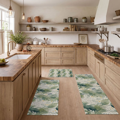 Green Leaf Non-Slip Washable Kitchen Mats